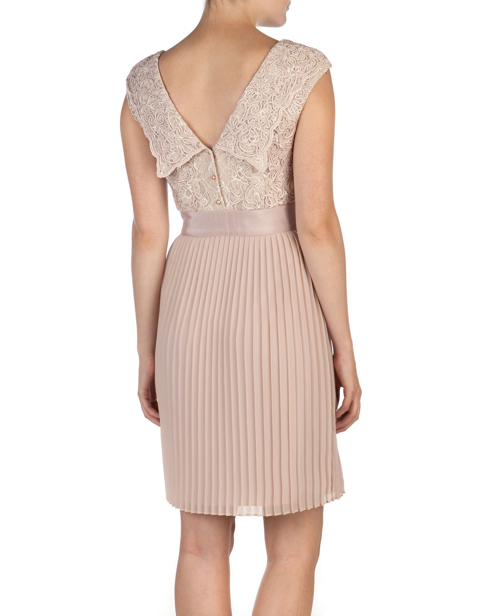 Ted Baker Aliana Lace Detail Button Back Dress In Beige (natural) | Lyst