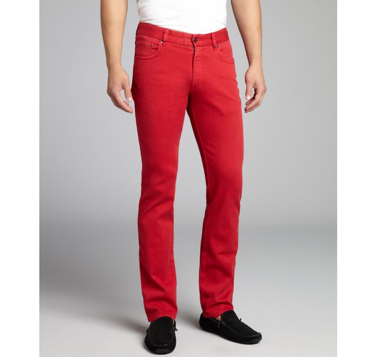 Zegna Sport Red Stretch Denim Straight Leg Slim Fit Jeans in Red for ...