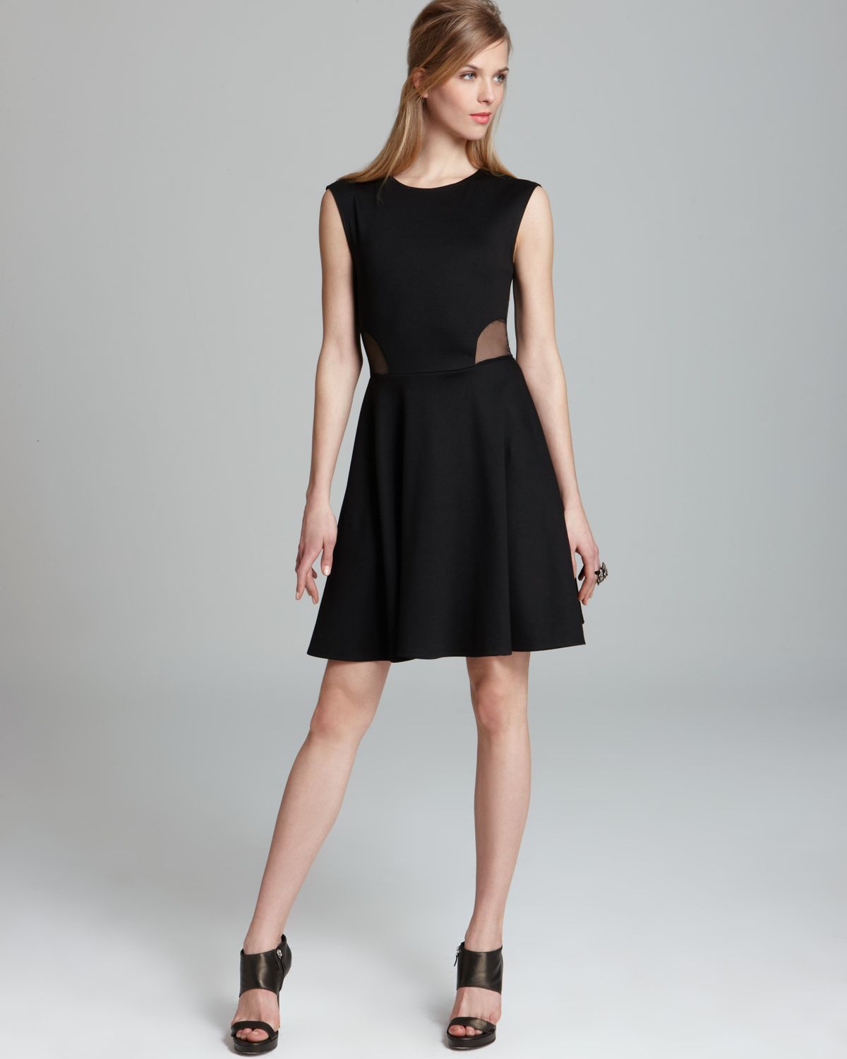 Lyst - Aqua Cutout Dress - Mesh Ponte Circle Skirt in Black