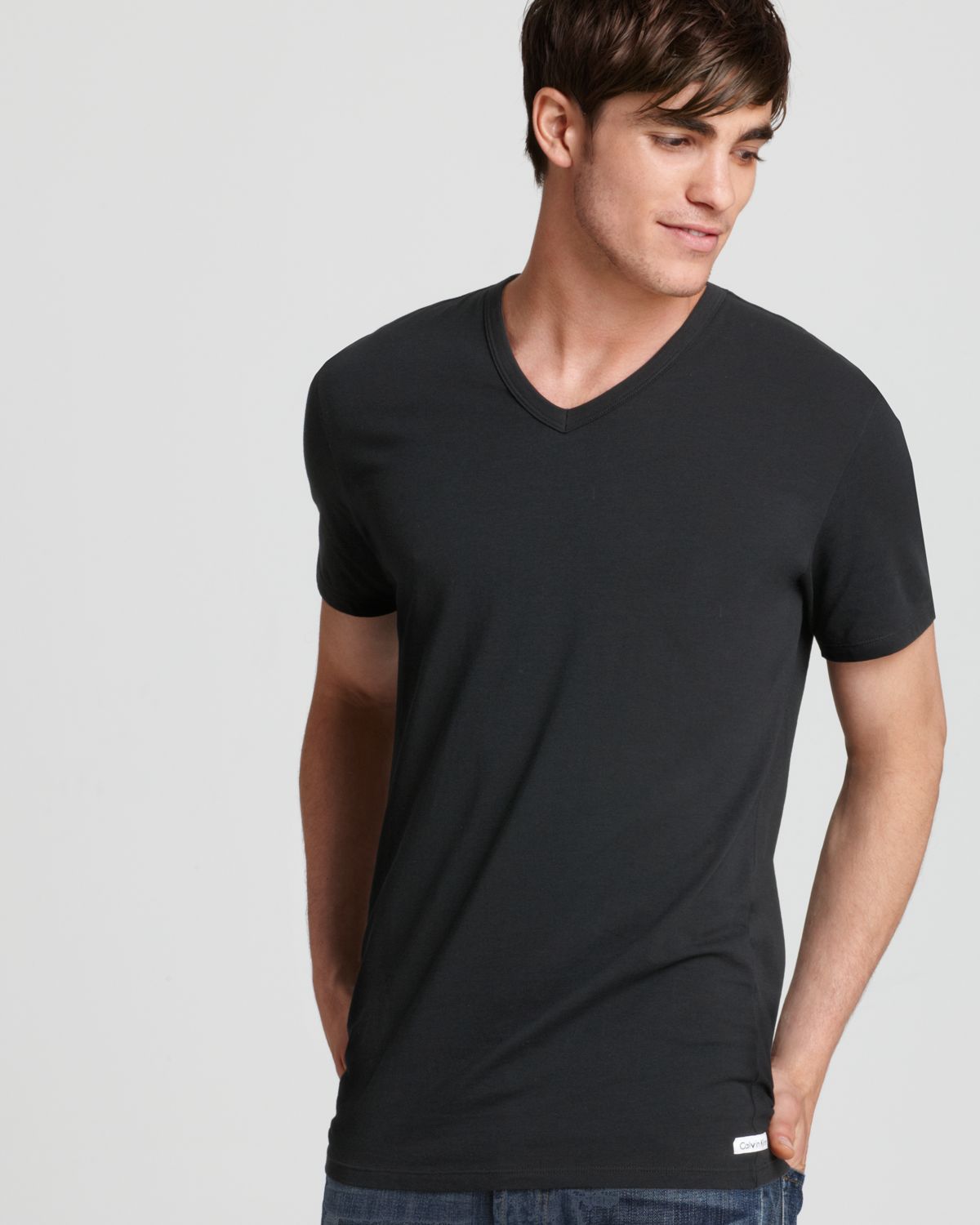 Lyst - Calvin Klein Cotton Stretch V-neck Undershirt, 2-pack in Black ...