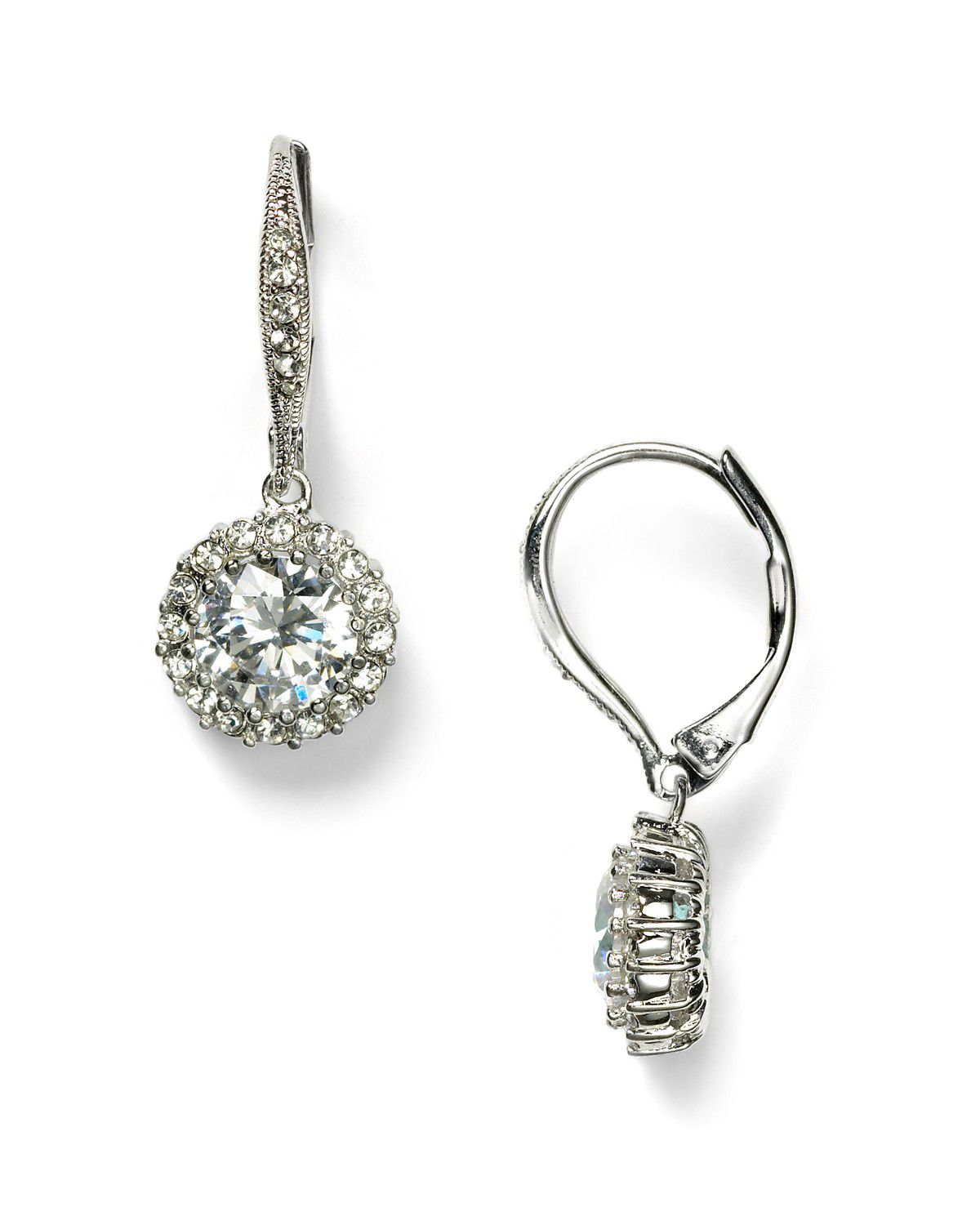 Nadri Framed Round Cubic Zirconia Drop Earrings in Gold (rhodium) | Lyst