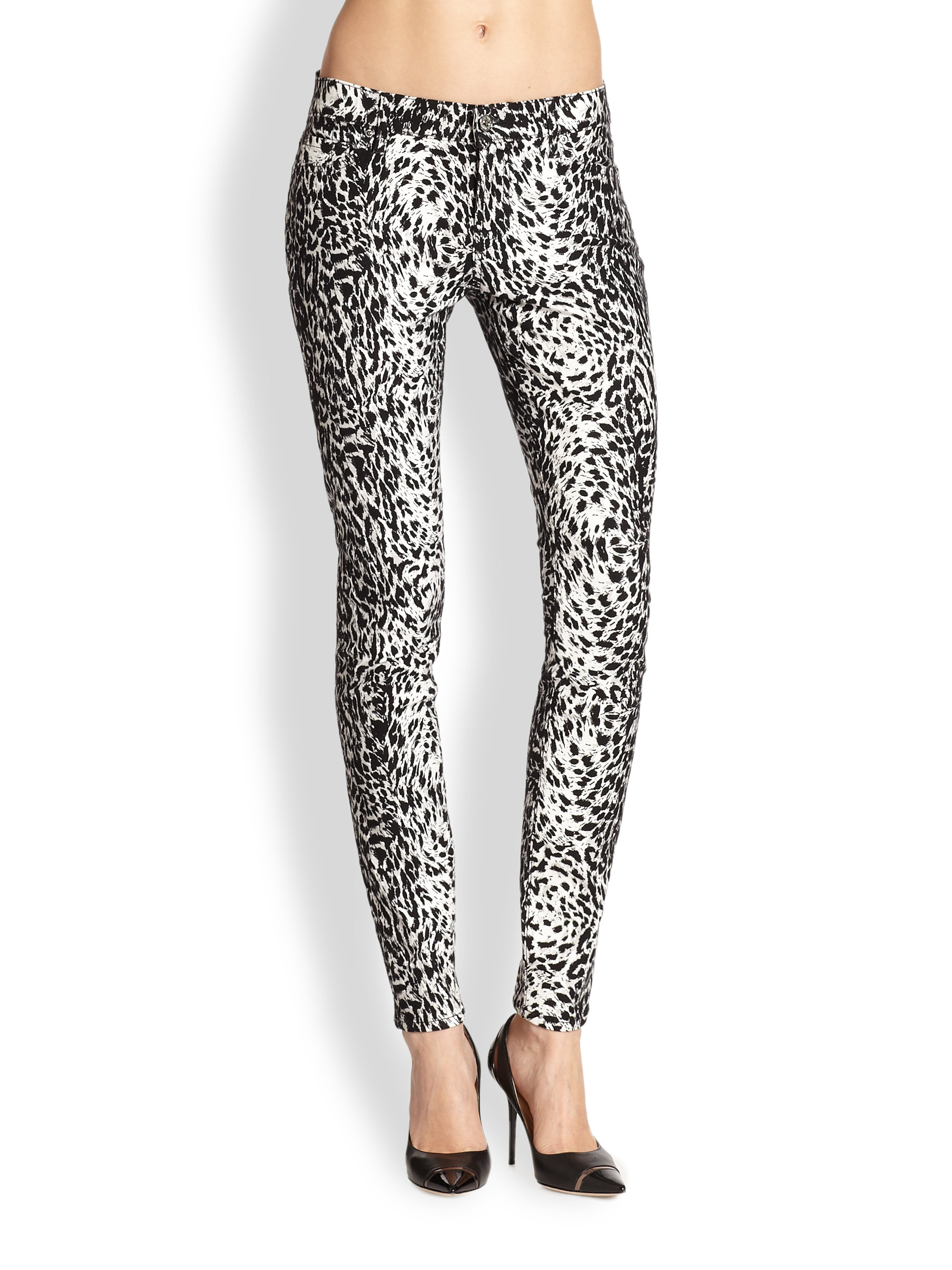 7 for all mankind The Skinny Countour Waistband Leopard-Print Jeans in ...