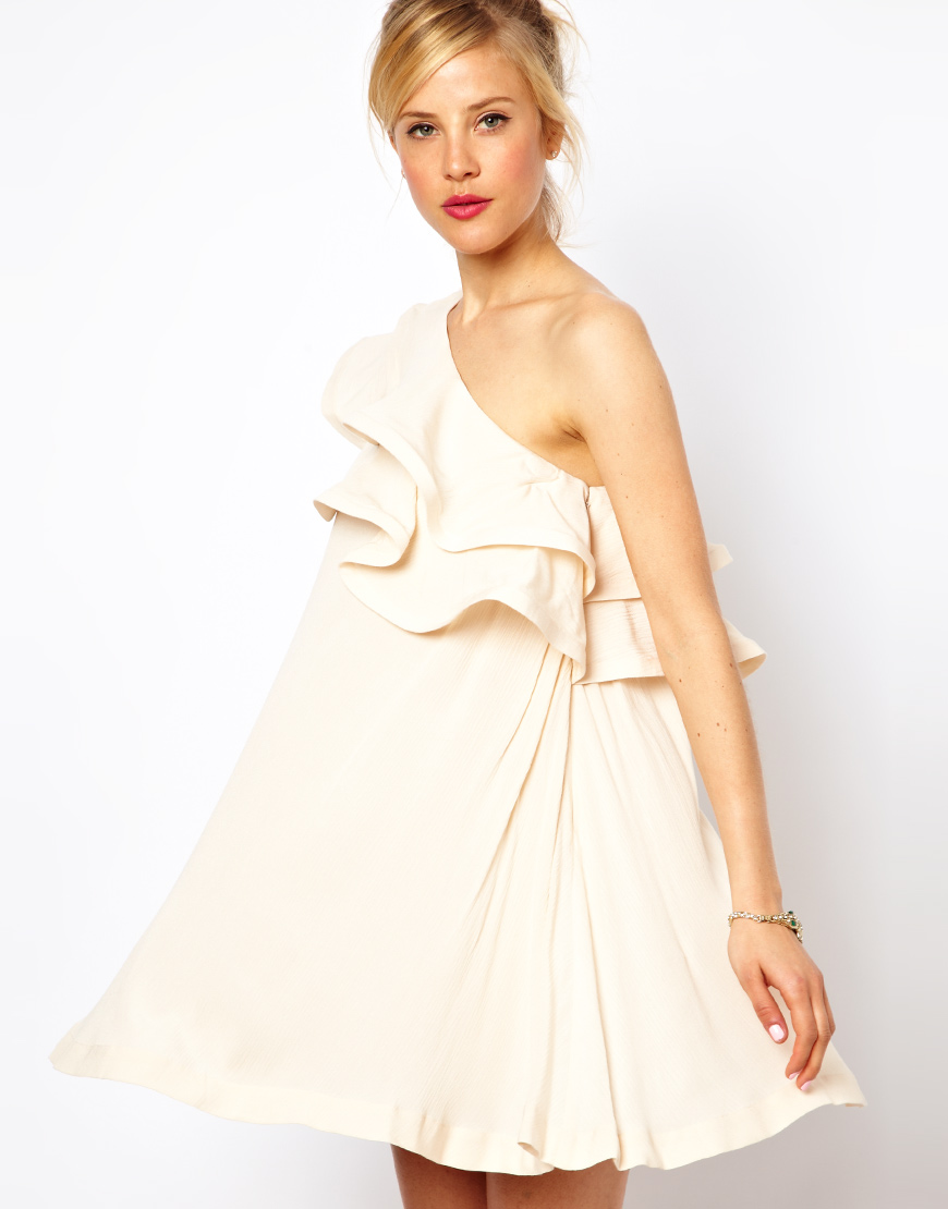 Lyst Asos Sundress Dress With Extreme One Shoulder Frill In Natural 4647