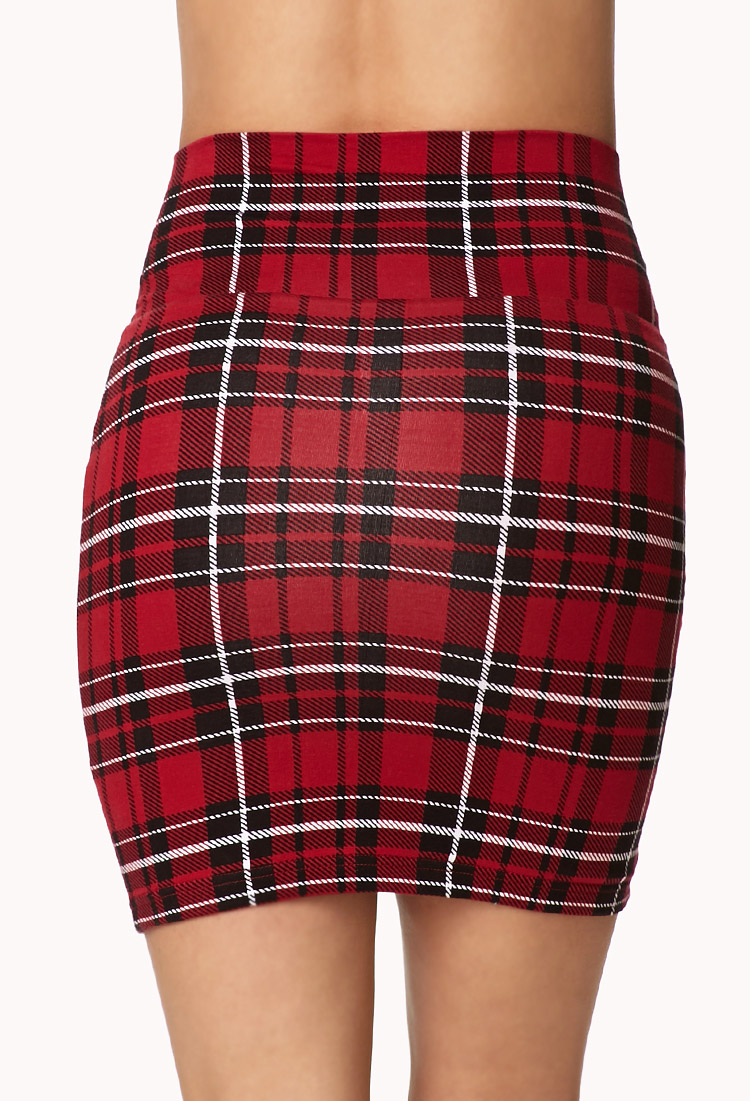 Forever 21 Plaid Bodycon Skirt in Red | Lyst