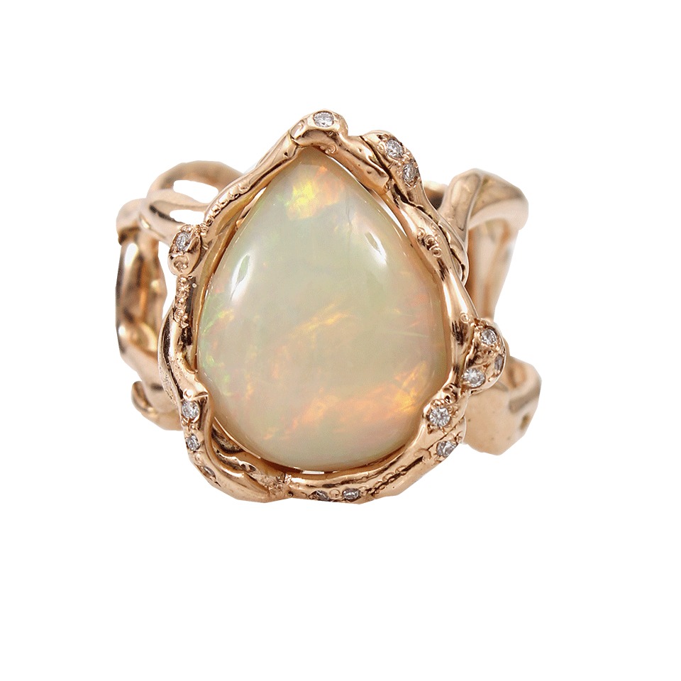 Lucifer vir honestus Opal And Diamond Organic Ring in Pink (ROSEGOLD ...