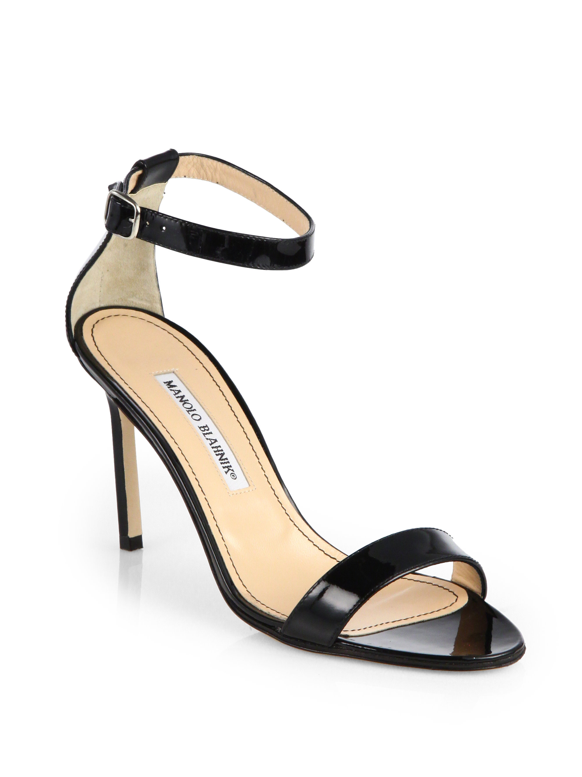 Manolo blahnik Chaos Patent Leather Ankle Strap Sandals in Brown | Lyst