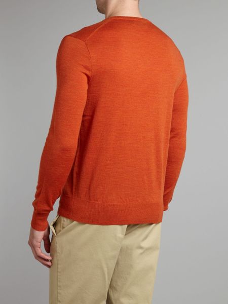 Polo Ralph Lauren Classic Fine Knit Merino Wool V Neck Jumper in Orange ...