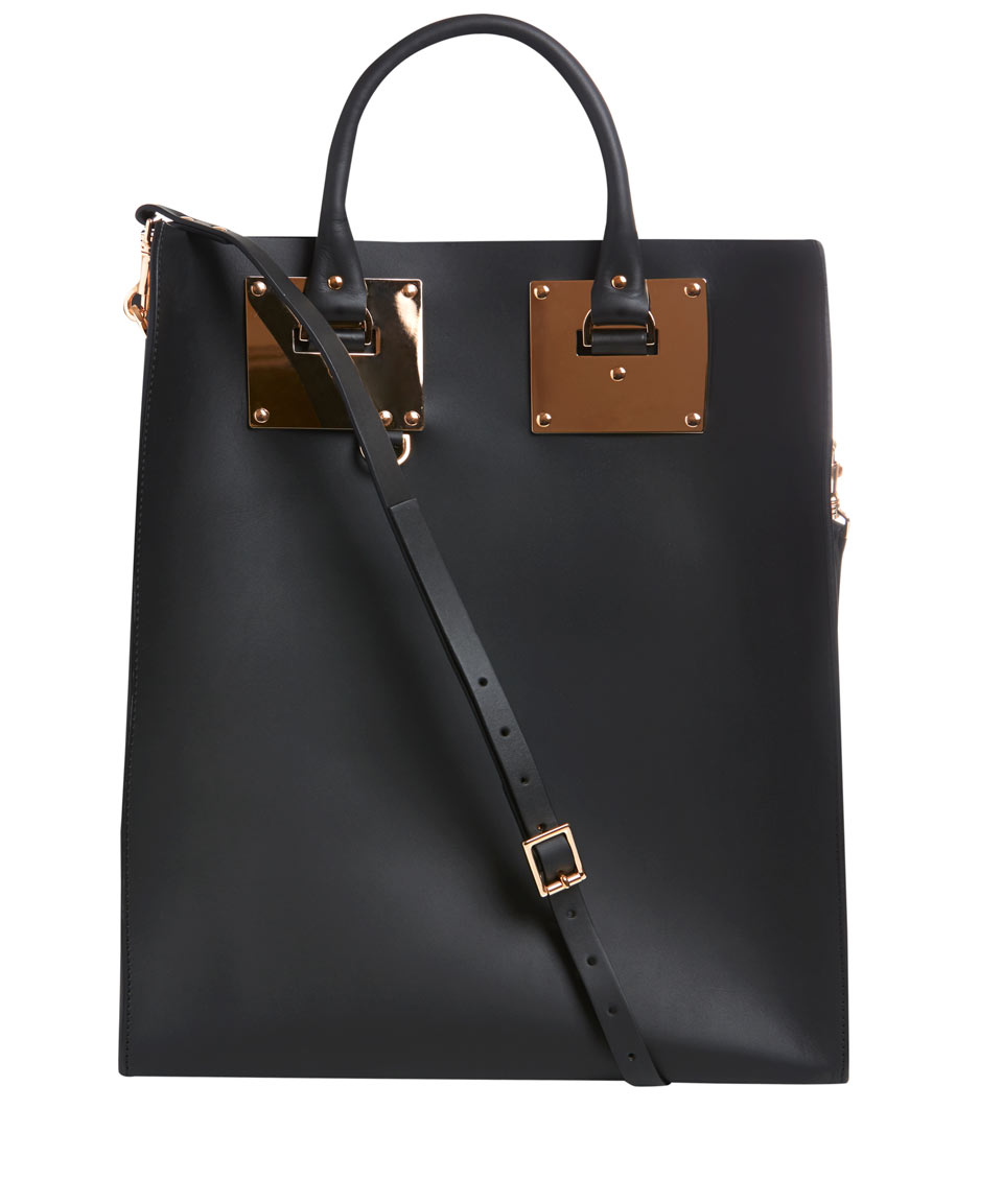 Sophie Hulme Black Brass Buckle Structured Leather Tote Bag in Black | Lyst