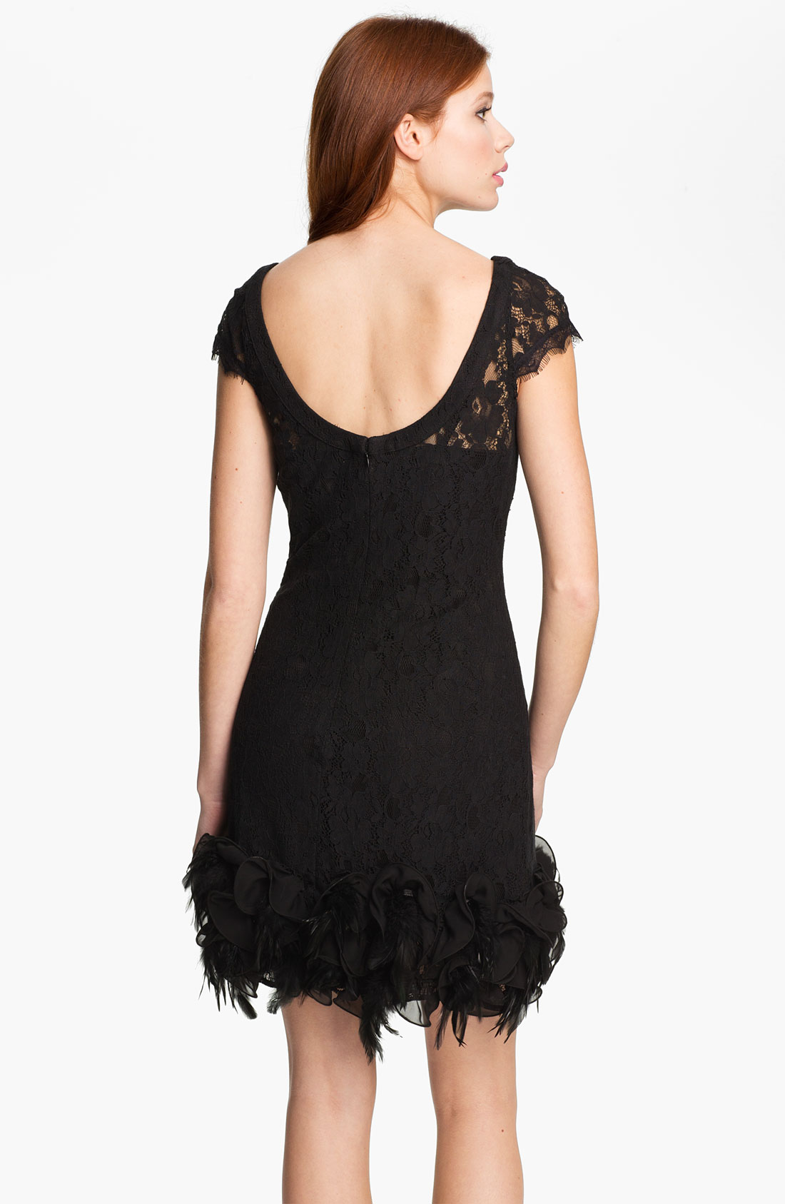 Jessica Simpson Lace Feather Dress In Black Lyst 3581