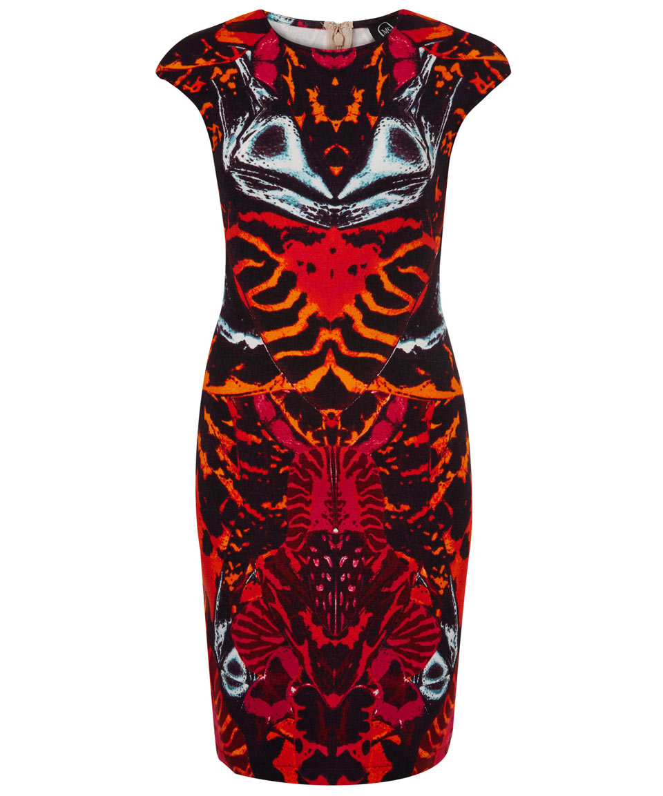 Mcq By Alexander Mcqueen Red Kaleidoscope Beetle Print Bodycon Dress in ...