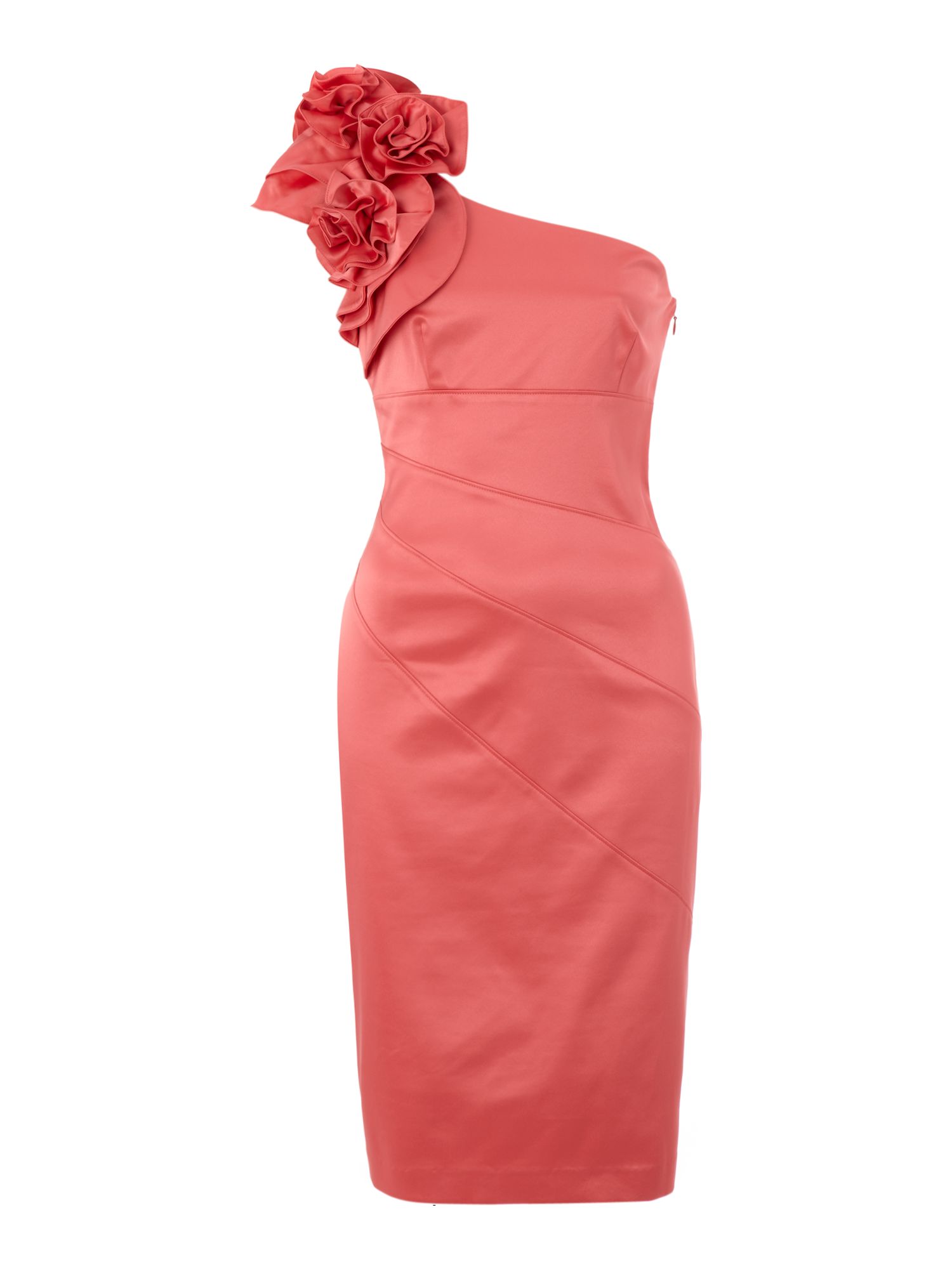 Untold Satin One Shoulder Ruffle Dress in Pink (coral) | Lyst