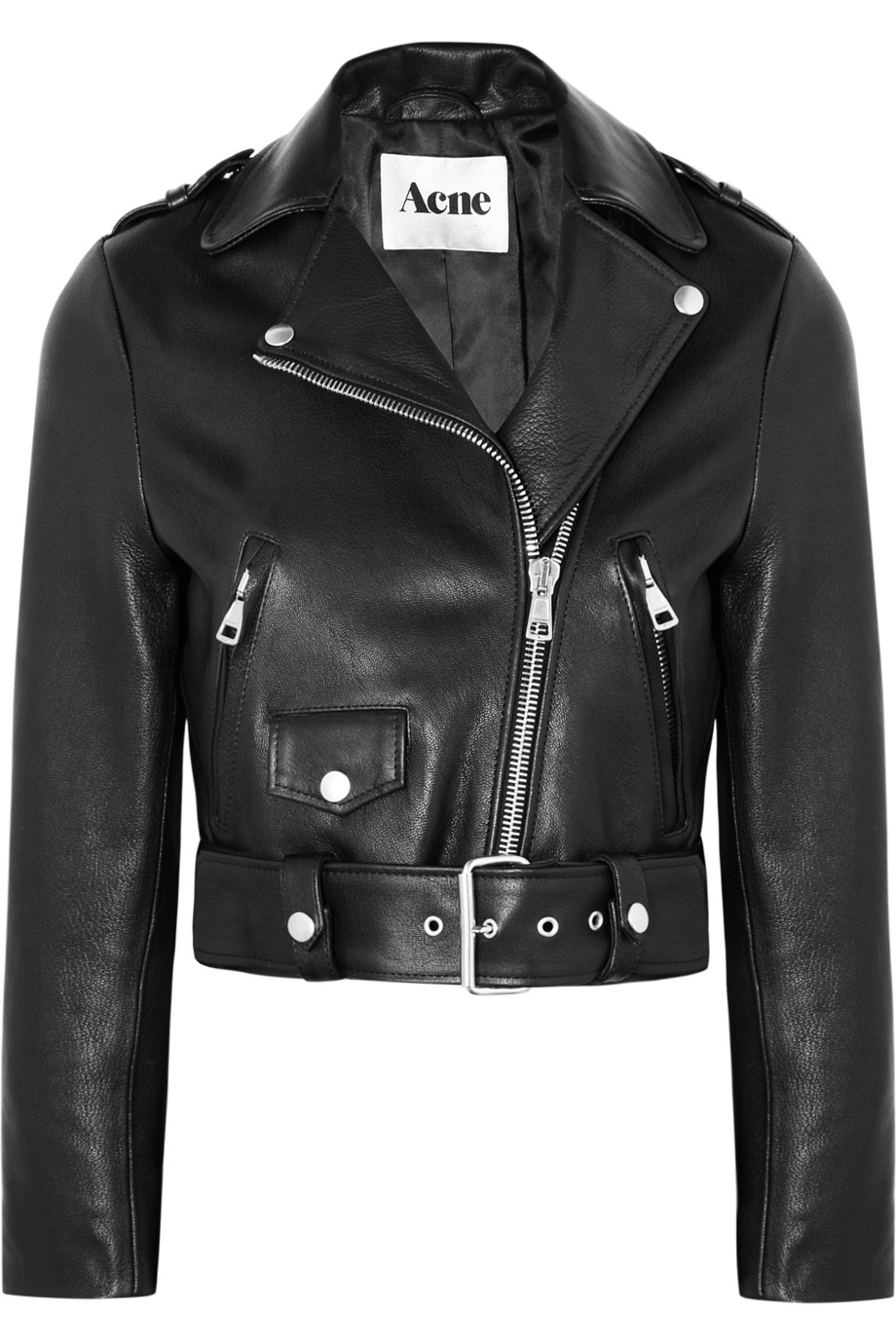 Acne studios Mape Cropped Leather Biker Jacket in Black | Lyst