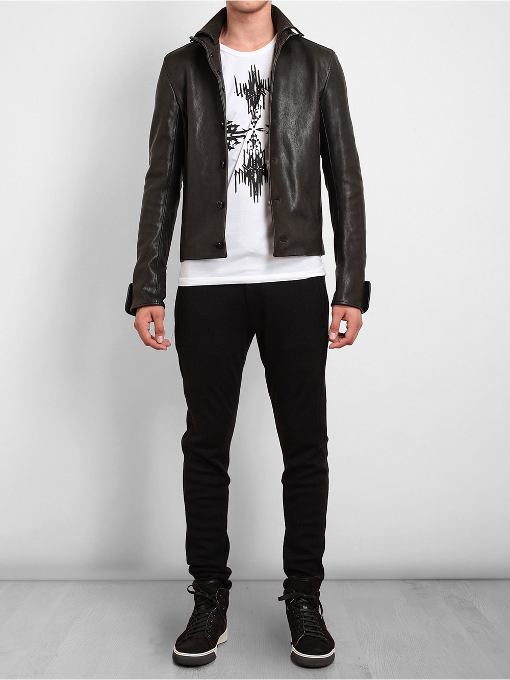 Ann Demeulemeester Distressed Leather Jacket In Black For Men Lyst Gallery