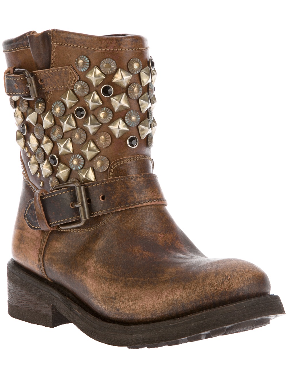 Ash Titanic Studded Biker Boot in Brown | Lyst