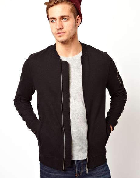 Asos Ma1 Bomber Jacket In Jersey With Pocket in Black for Men | Lyst