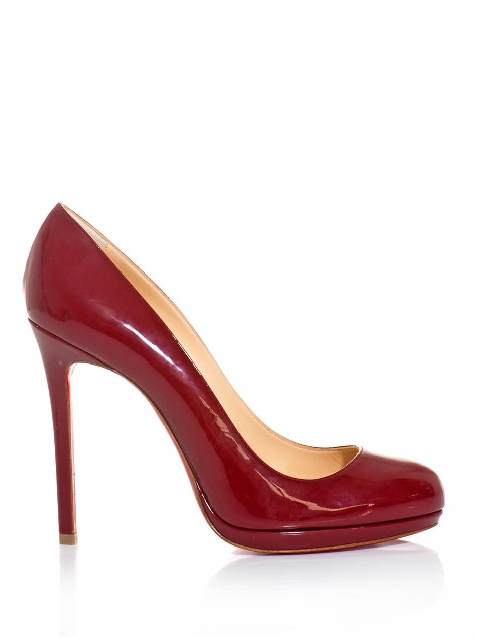 red patent pumps round toe