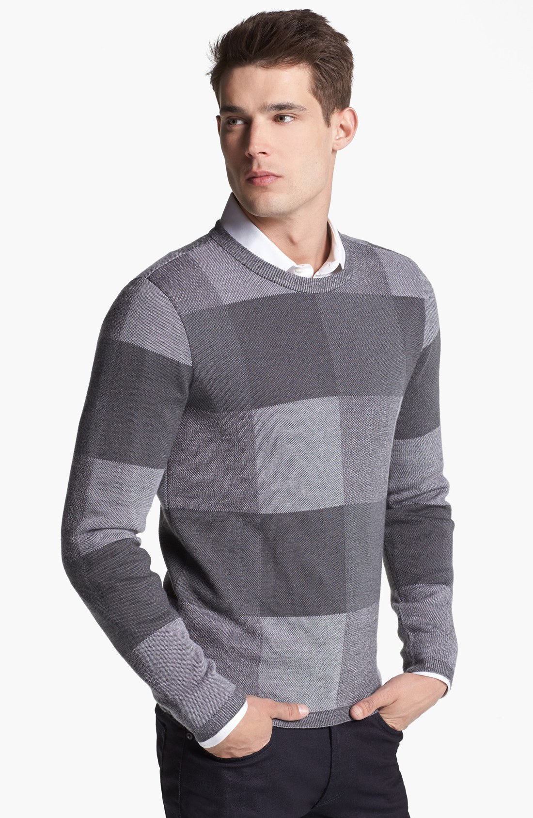 Armani Colorblock Wool Crewneck Sweater in Gray for Men (Fancy Grey) | Lyst