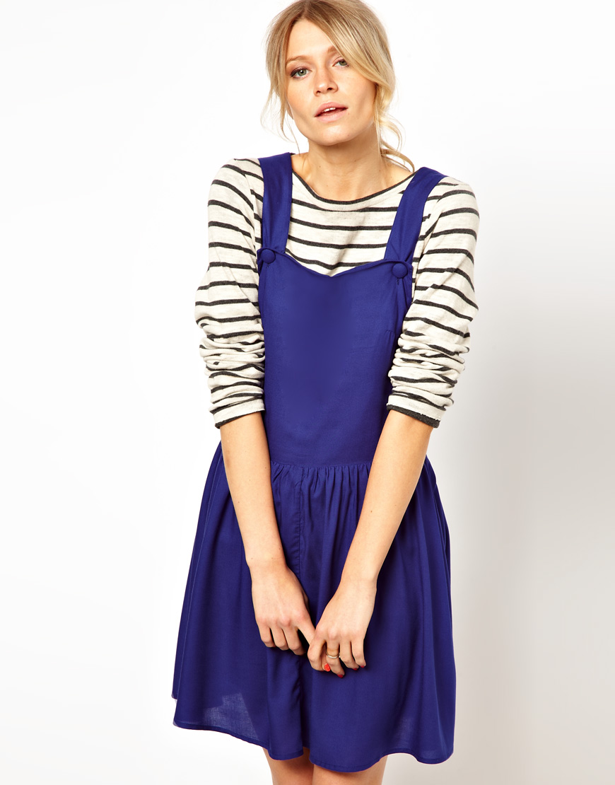Asos Pinafore Skater Dress in Blue Lyst