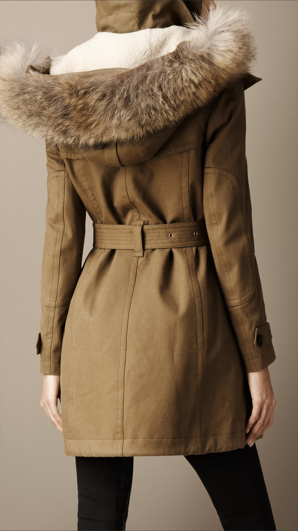 Lyst - Burberry Military Canvas Fur Trim Parka in Brown