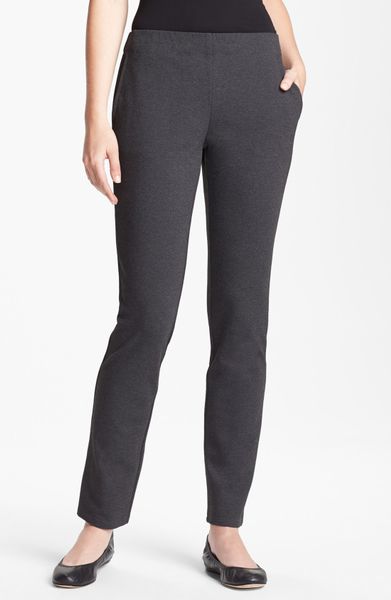 Eileen Fisher Slim Ponte Pants in Gray (Charcoal) | Lyst