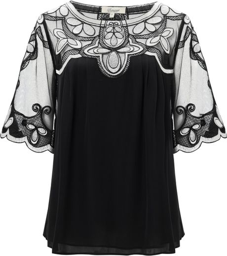 Somerset By Alice Temperley Mesh Blouse in Black (Black/Cream) | Lyst