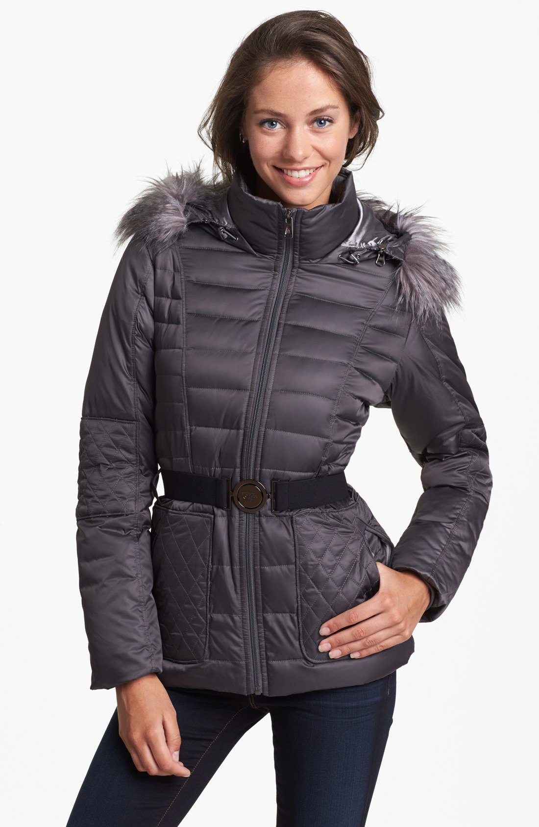 gray north face coat