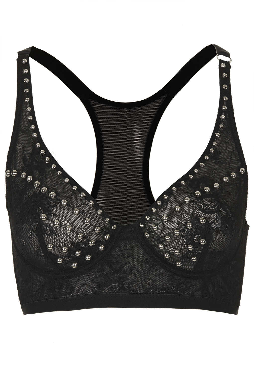 Lyst - Topshop Studded Lace Bralet in Black