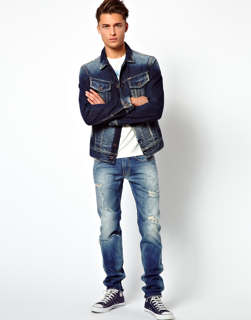 Lyst - Replay Denim Jacket Mid Blue in Blue for Men