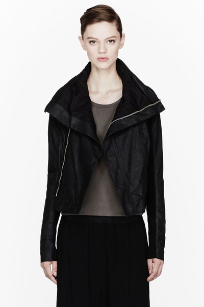 Rick Owens Black Leather Clean Biker Jacket in Black | Lyst