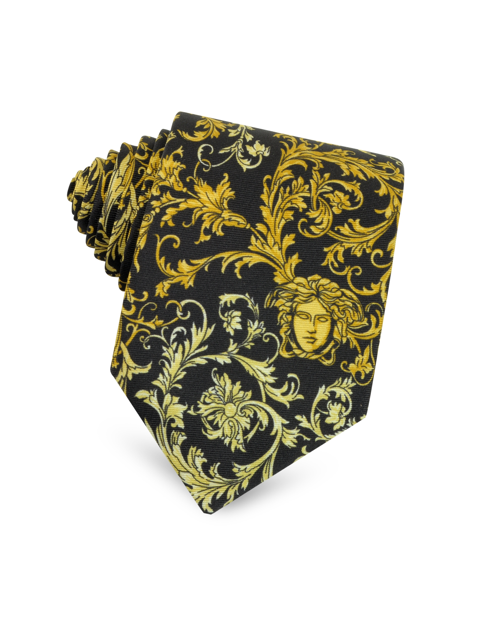 Versace Black and Gold Ornamental Silk Skinny Tie for Men Lyst