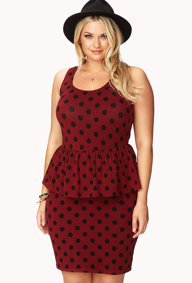 Forever 21 Chic Polka Dot Peplum Dress in Red | Lyst