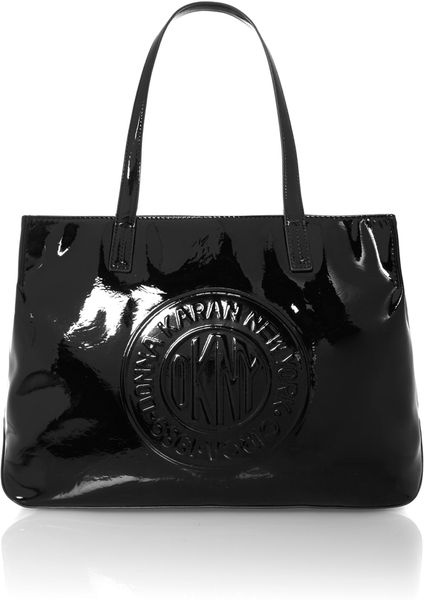 Dkny Patent Coin Logo Large Black Tote Bag in Black | Lyst