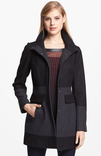 Guess Two Tone Wool Blend Coat in Gray (Charcoal/ Black) | Lyst