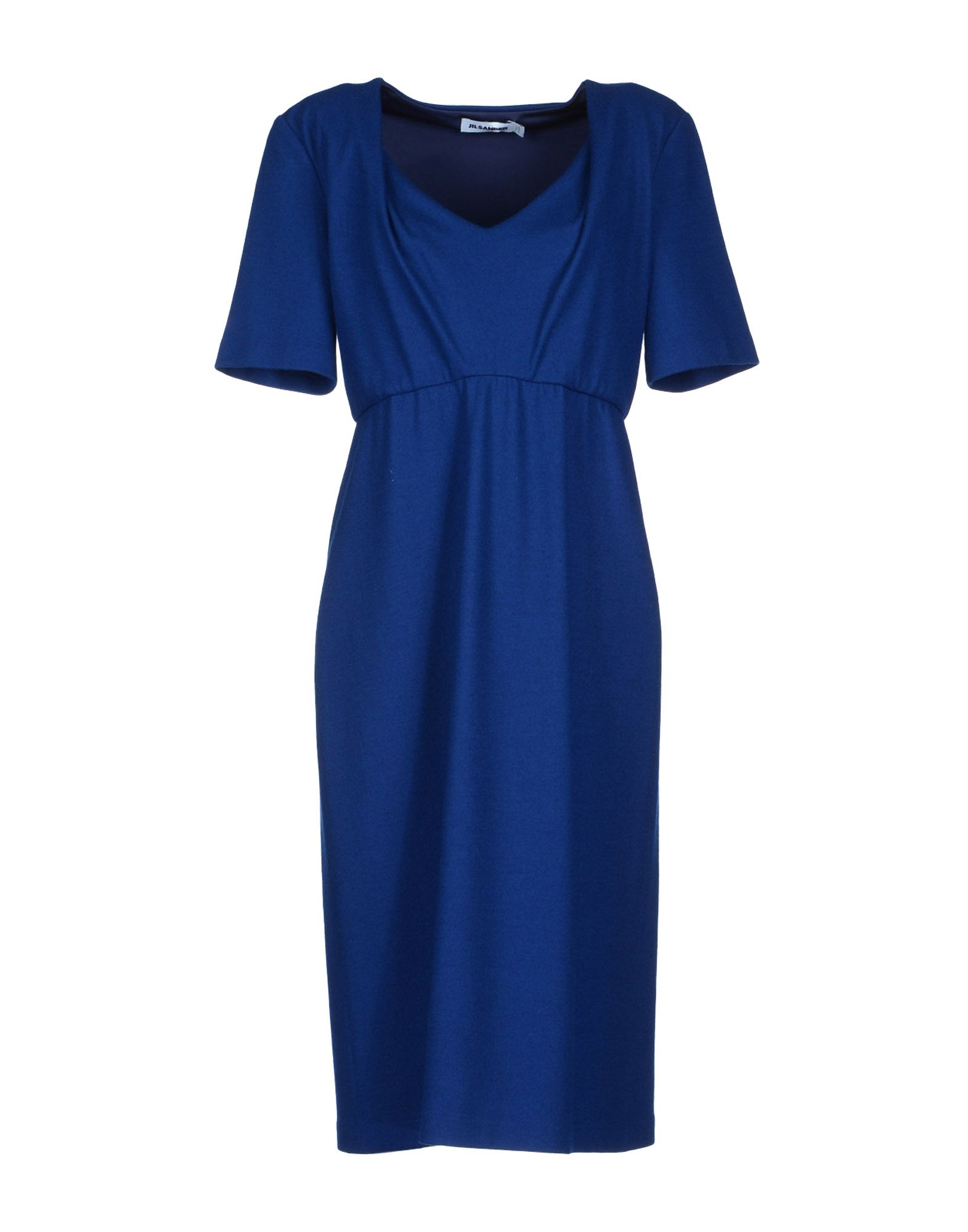 Jil sander Short Sleeve V-Neckline Blue Knee Length Dress in Blue | Lyst