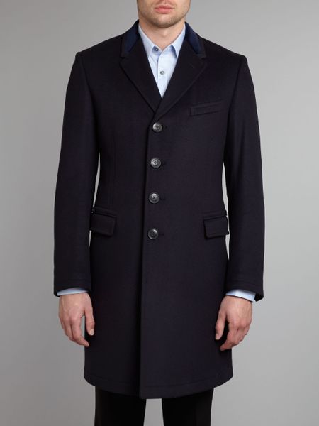 Paul Smith Lambswool Slim Fit Overcoat with Velvet Trim in Blue for Men ...