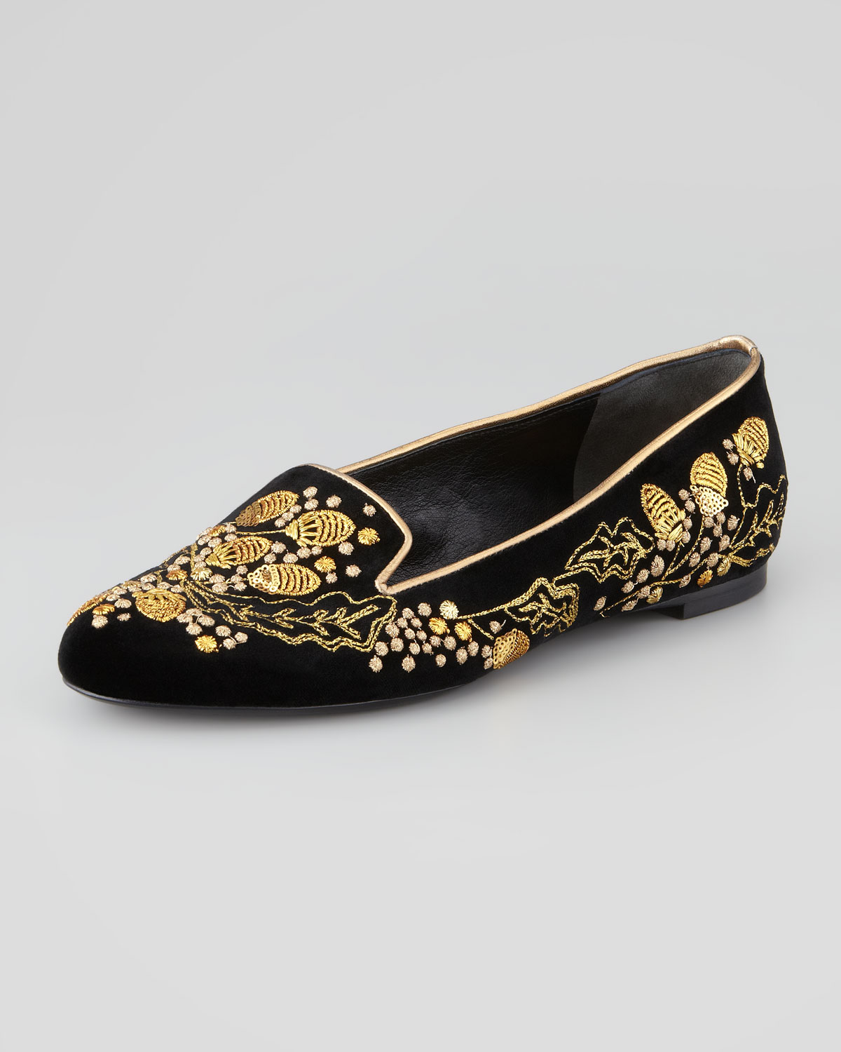 Alexander Mcqueen Embroidered Velvet Smoking Slipper Blackgold in Black ...