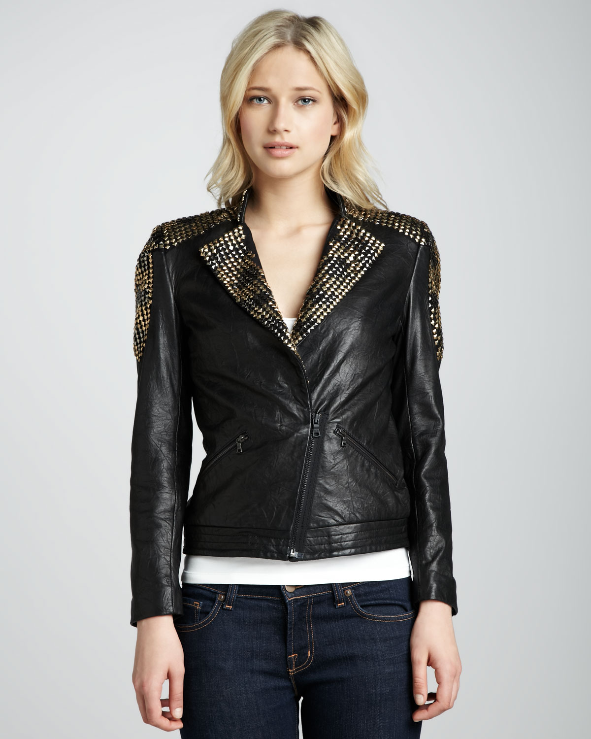 Lyst Alice Olivia Adel Studded Leather Jacket In Black Gallery