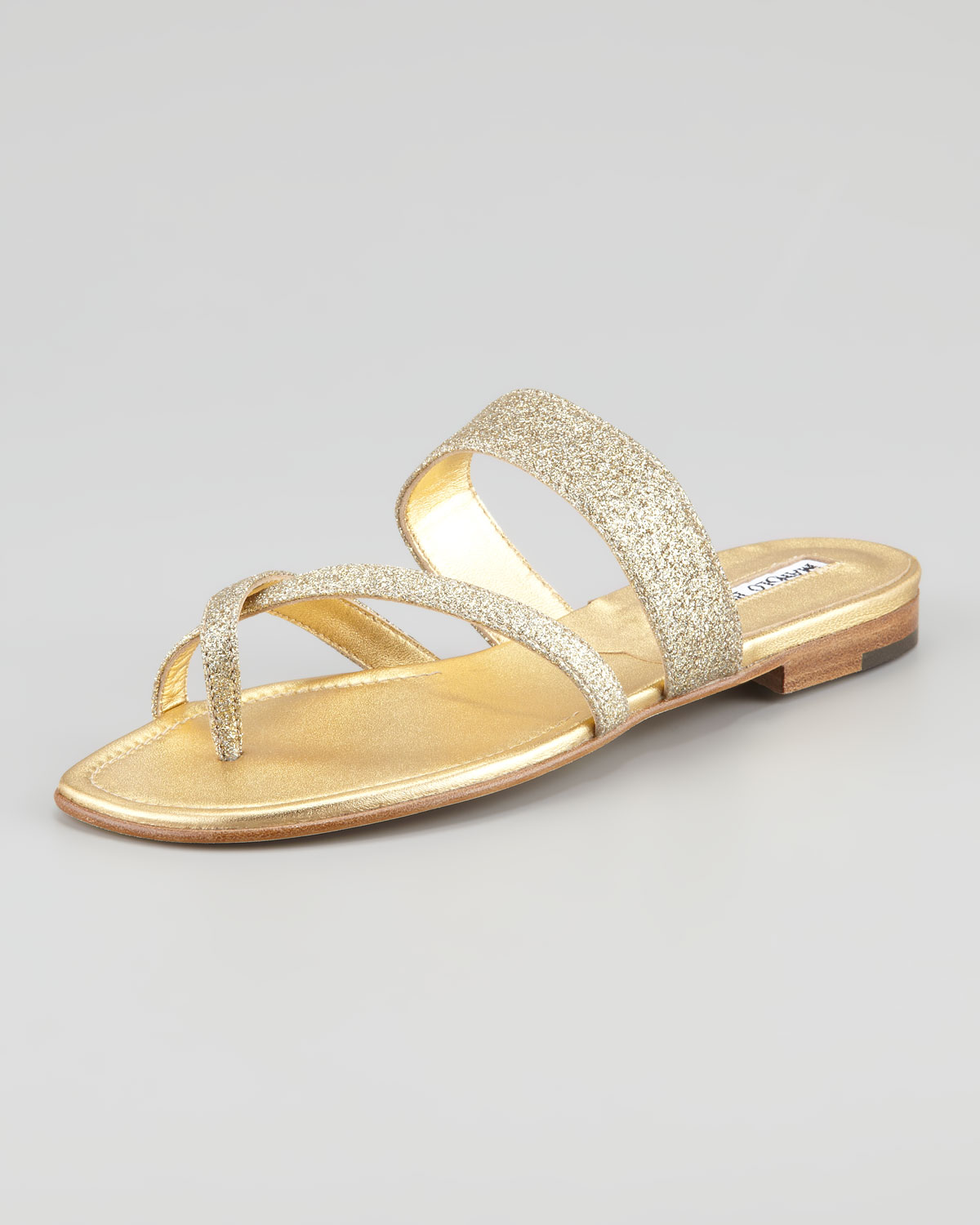 gold sparkle flat sandals