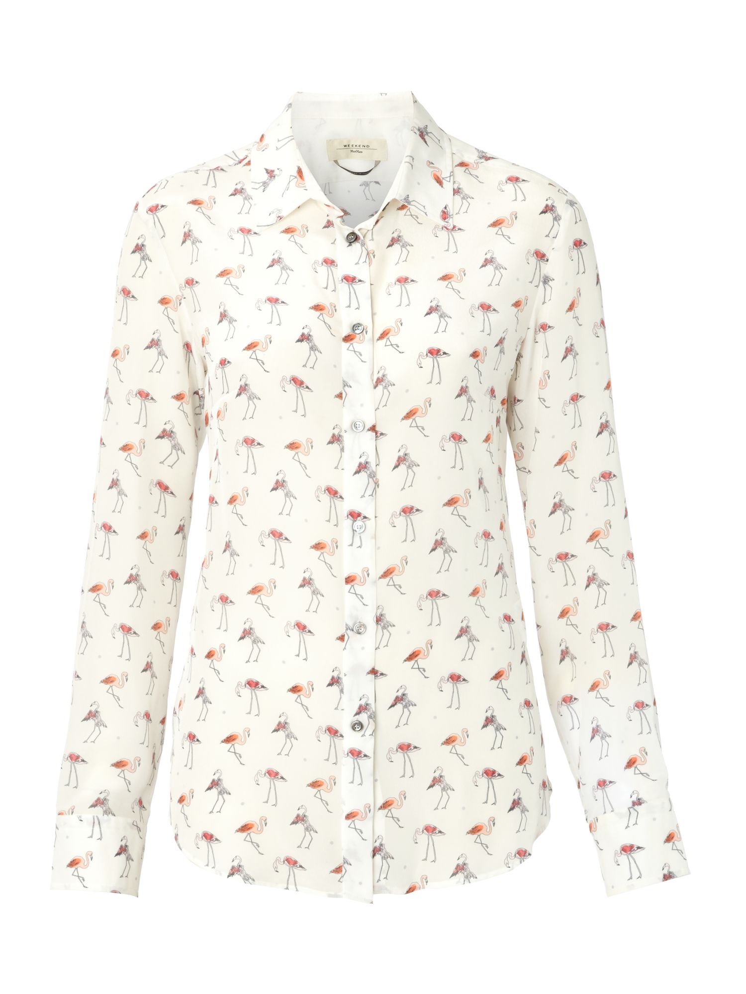 weekend by maxmara trau flamingo print blouse in white lyst weekend by maxmara trau flamingo print blouse in white lyst