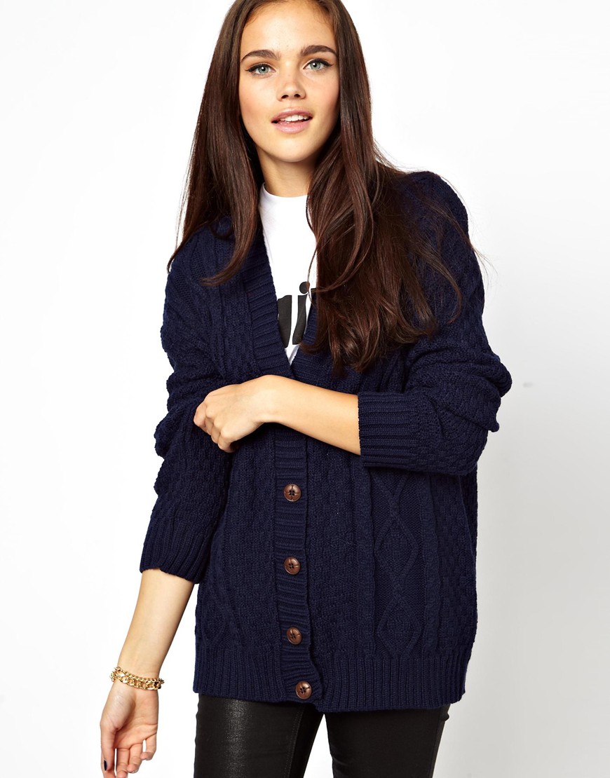 Lyst - Glamorous Aran Knit Boyfriend Cardigan in Blue