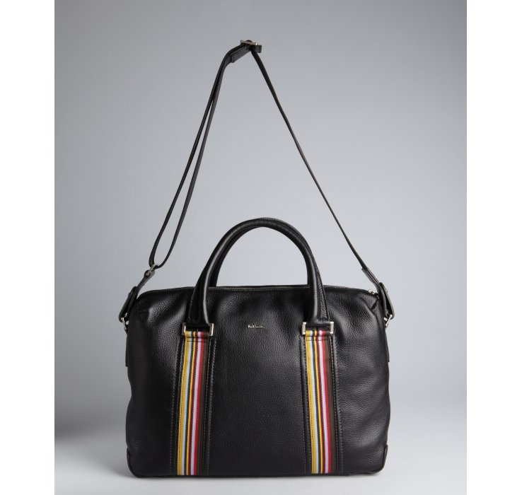 Paul Smith Black Pebbled Leather And Signature Stripe Laptop Travel Bag ...