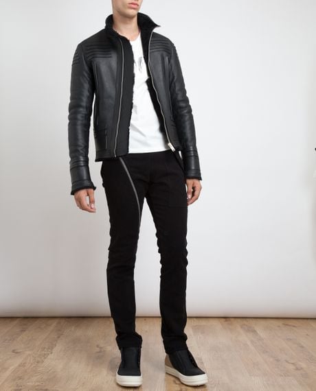 Rick Owens Shearling Lined Leather Jacket in Black for Men | Lyst