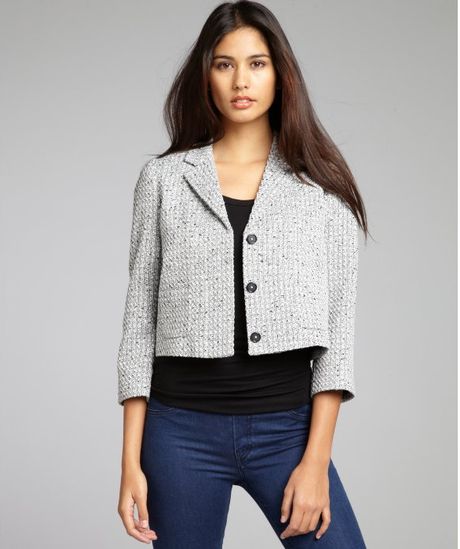 Tahari Black and White Tweed Cropped Torra Jacket in White (black) | Lyst