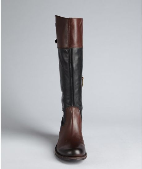 Vince Camuto Black and Cognac Leather Buckle Strap Keaton Riding Boots ...