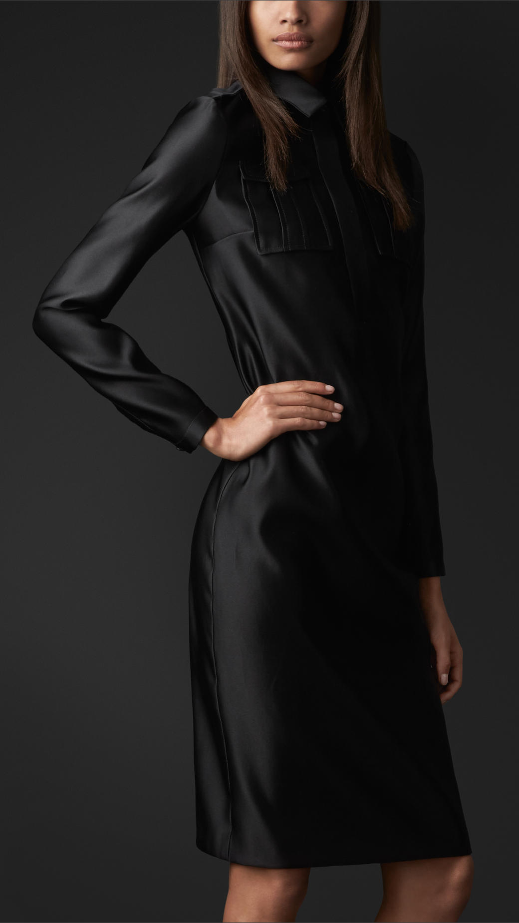 Burberry Double Silk Satin Shirt Dress in Black | Lyst