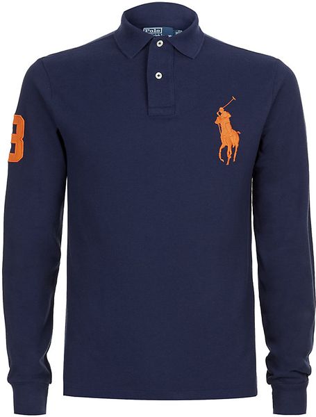 Polo Ralph Lauren Slim Fit Long Sleeve Big Pony Polo Shirt in Blue for ...