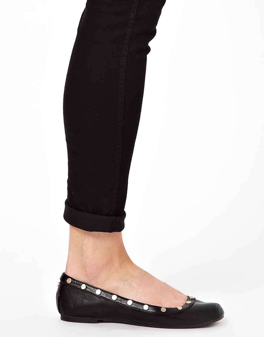 Lyst - River Island Peacan Square Toe Ballerina Flat Shoes in Black