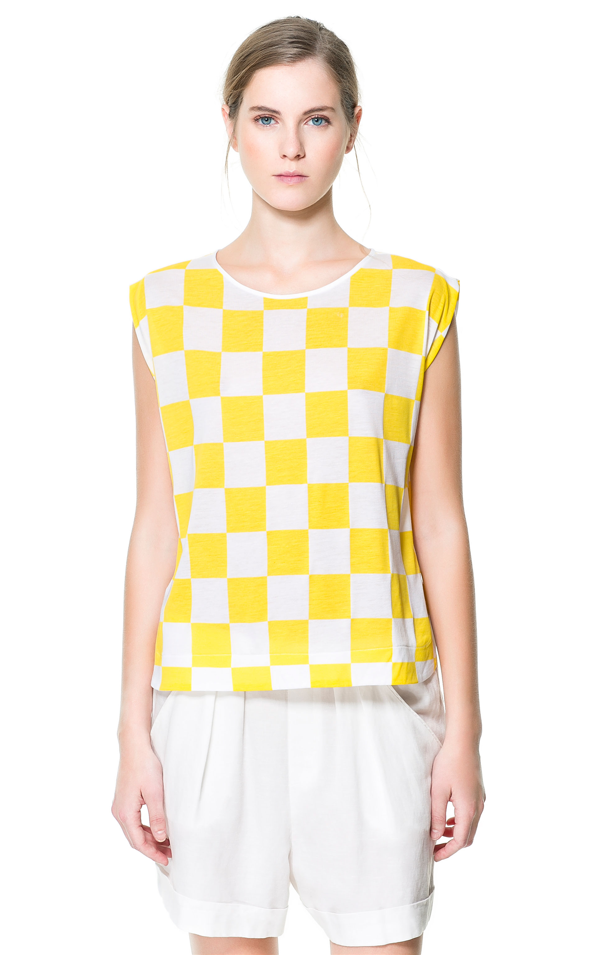 Zara Checkered T-shirt in Yellow | Lyst