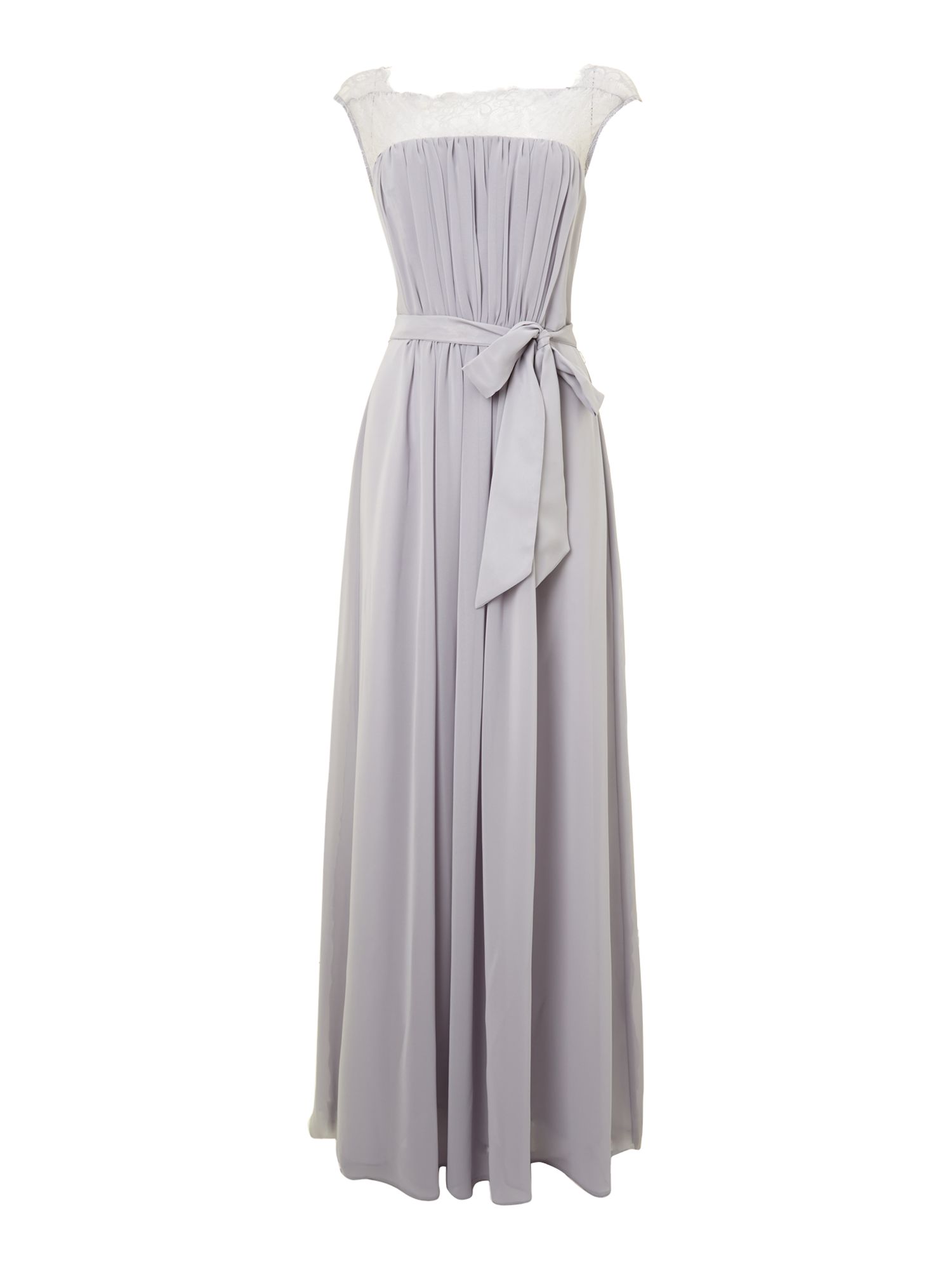 Ariella Bridesmaid Lace Chiffon Maxi Dress in Gray (Grey) | Lyst
