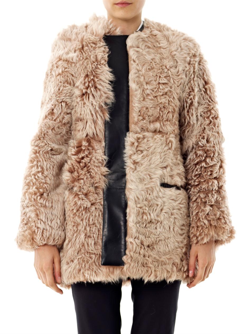 Lyst - Balenciaga Textured Shearling and Leather Coat in Natural